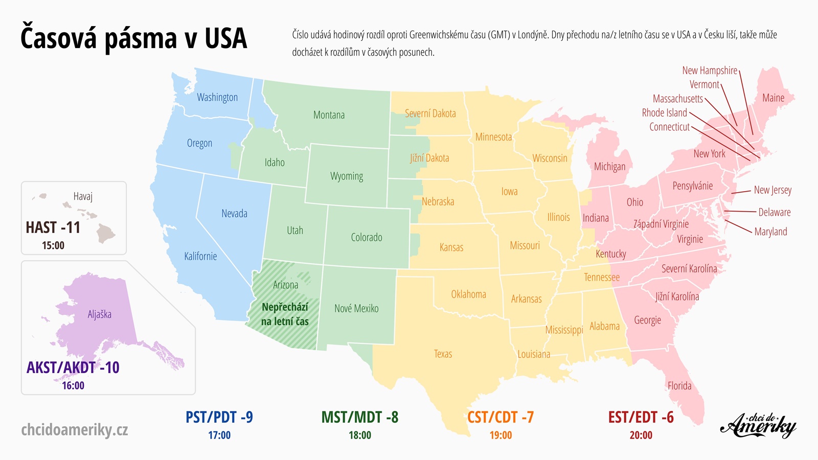 Časová pásma USA: Mapa a aktuální čas | © Petr Novák