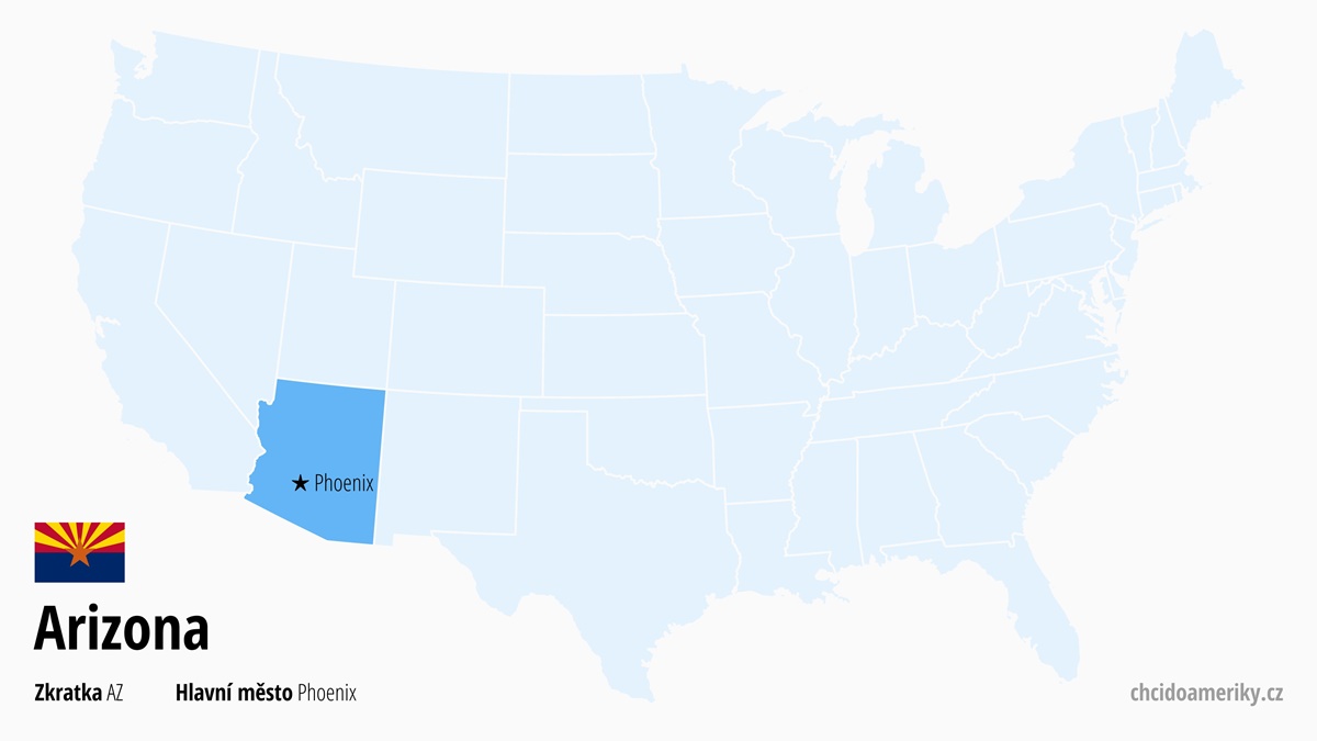 Mapa amerického státu Arizona | Kde leží stát USA Arizona? | Arizona (stát USA) – informace, co vidět, zajímavosti