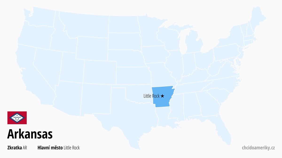 Mapa amerického státu Arkansas | Kde leží stát USA Arkansas? | Arkansas (stát USA) – informace, co vidět, zajímavosti