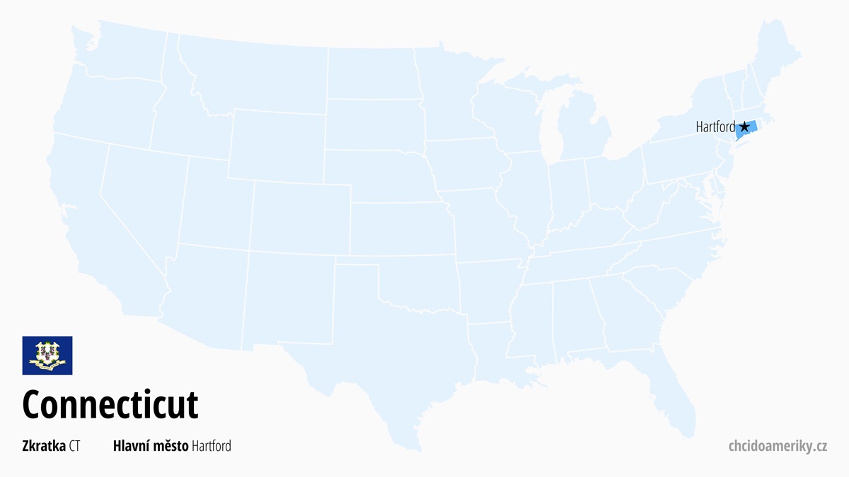 Mapa amerického státu Connecticut | Kde leží stát USA Connecticut? | Connecticut (stát USA) – informace, co vidět, zajímavosti