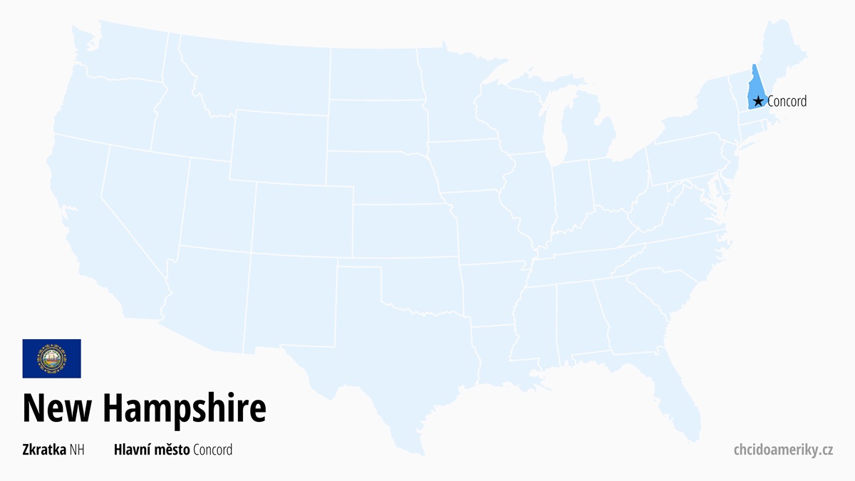 Mapa amerického státu New Hampshire | Kde leží stát USA New Hampshire? | New Hampshire (stát USA) – informace, co vidět, zajímavosti