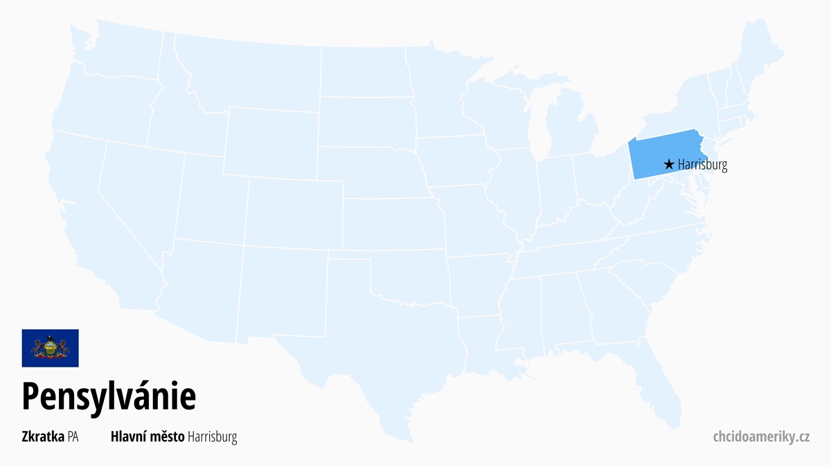 Mapa amerického státu Pensylvánie | Kde leží stát USA Pensylvánie? | Pensylvánie (stát USA) – informace, co vidět, zajímavosti