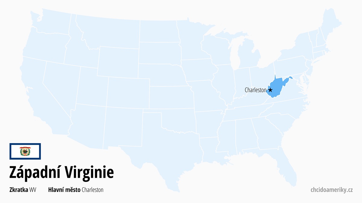 Mapa amerického státu Západní Virginie | Kde leží stát USA Západní Virginie? | Západní Virginie (stát USA) – informace, co vidět, zajímavosti