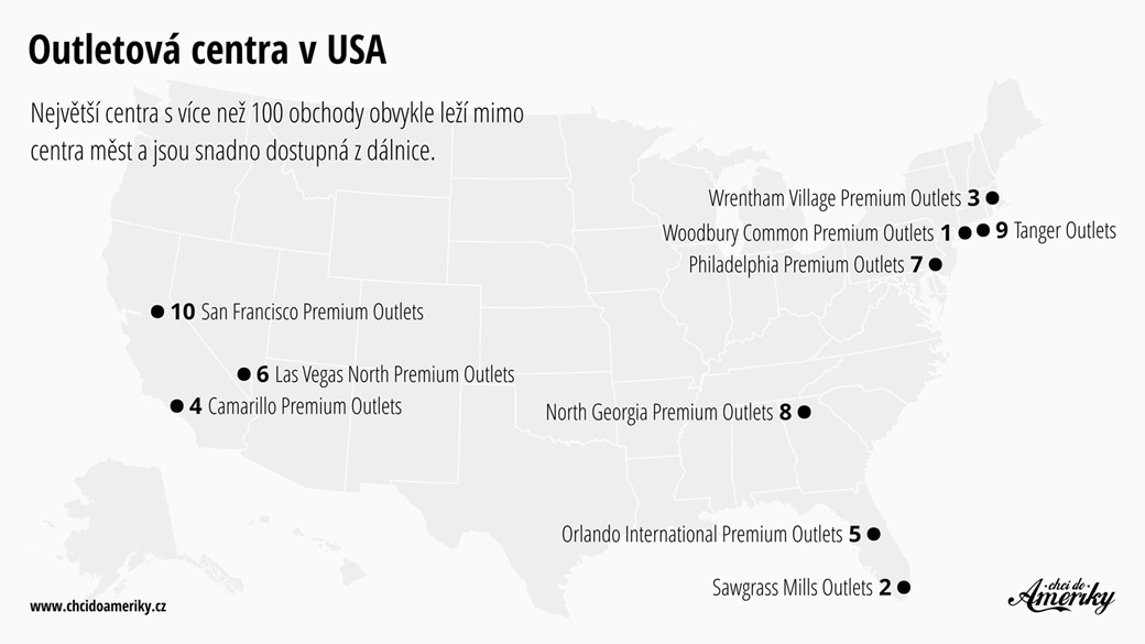 Mapa outletových městeček v USA | © Petr Novák